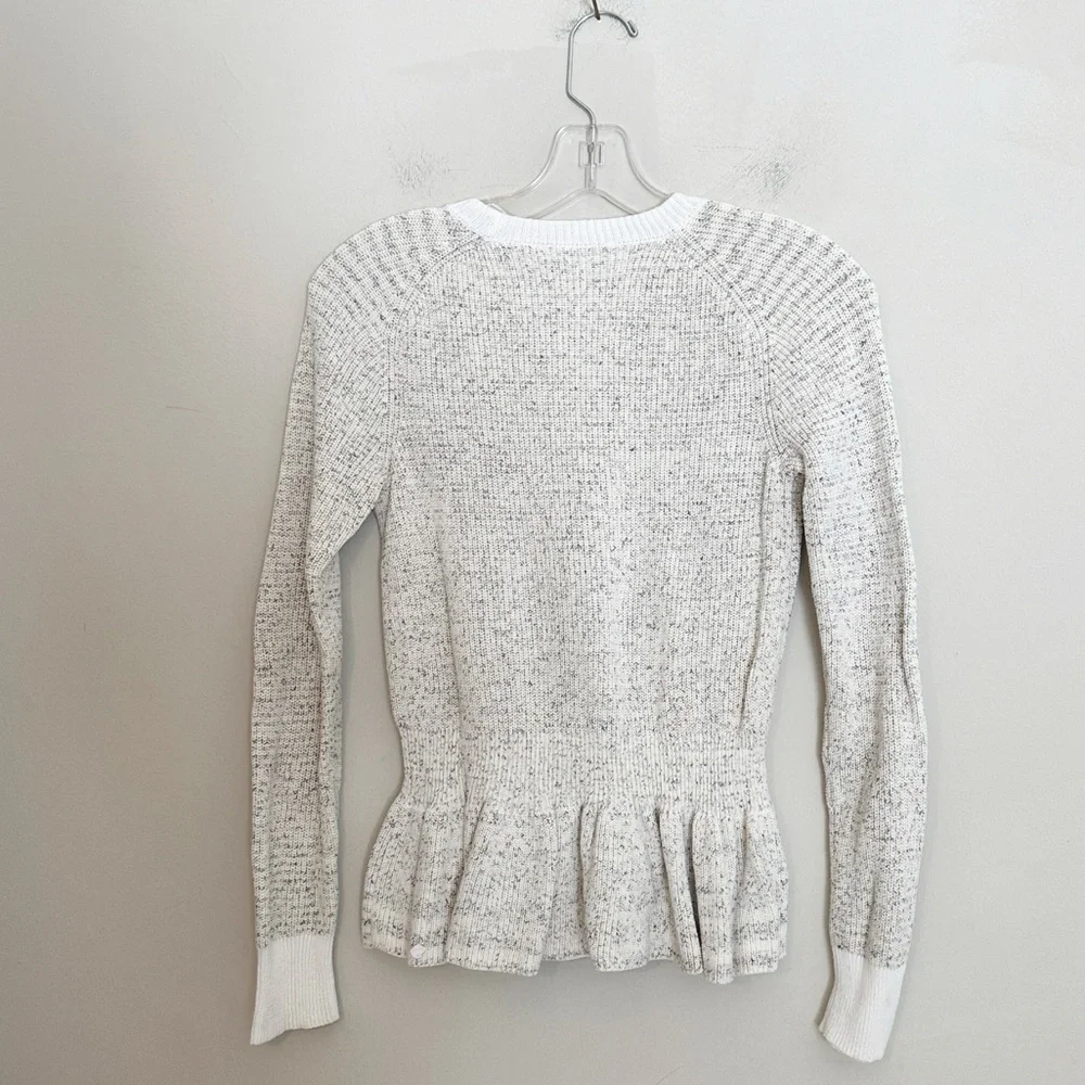 Rebecca Taylor Peplum white grey ruffle long sleeve sweater women size Small